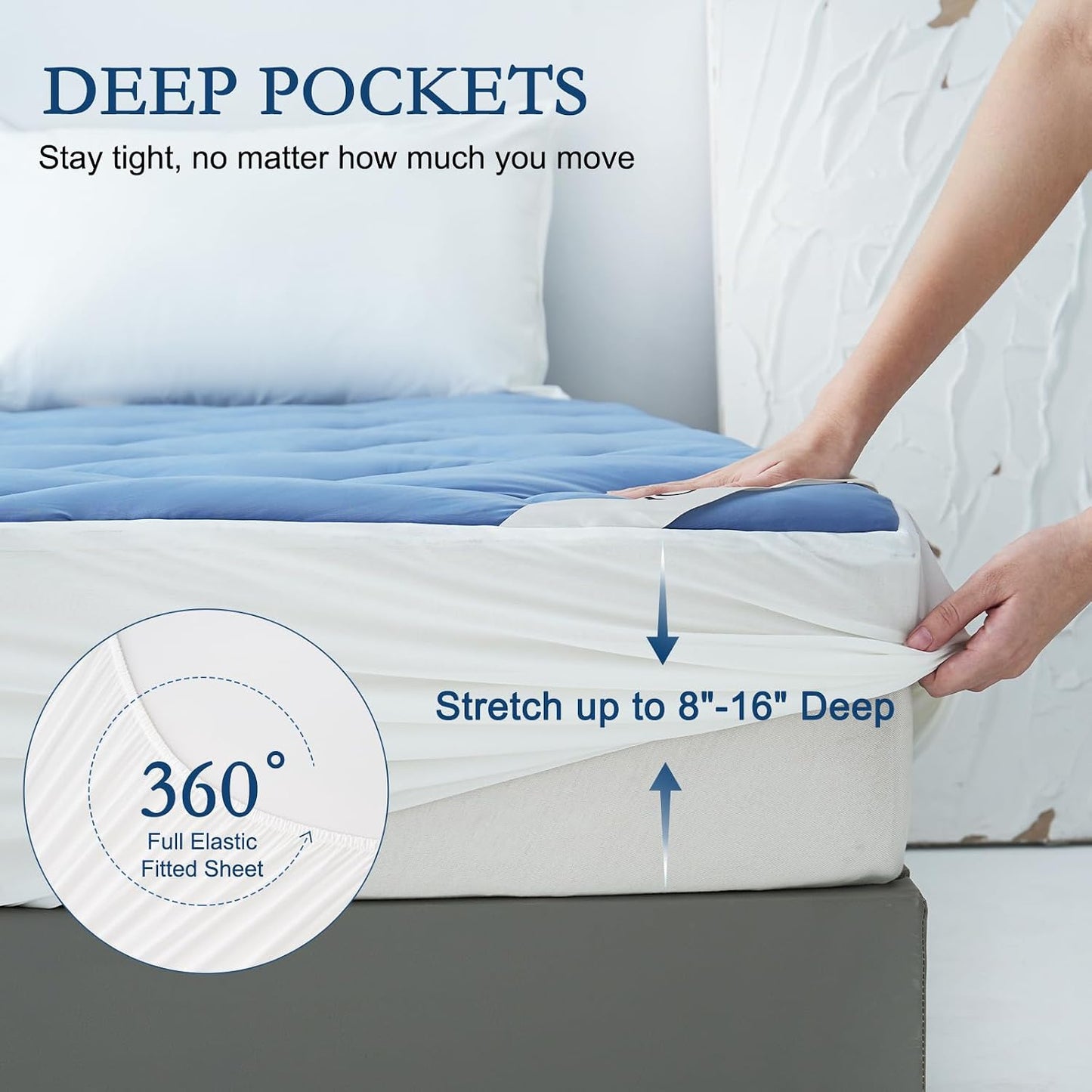 YOUR MOON Queen Size Cooling Mattress Pad, Cool Mattress Topper for Hot Sleepers, Soft Breathable Noiseless Pillow Top Cover, Quilted Fitted Bed Pad for 8''-16'' Deep Pocket, 500GSM (Gray)