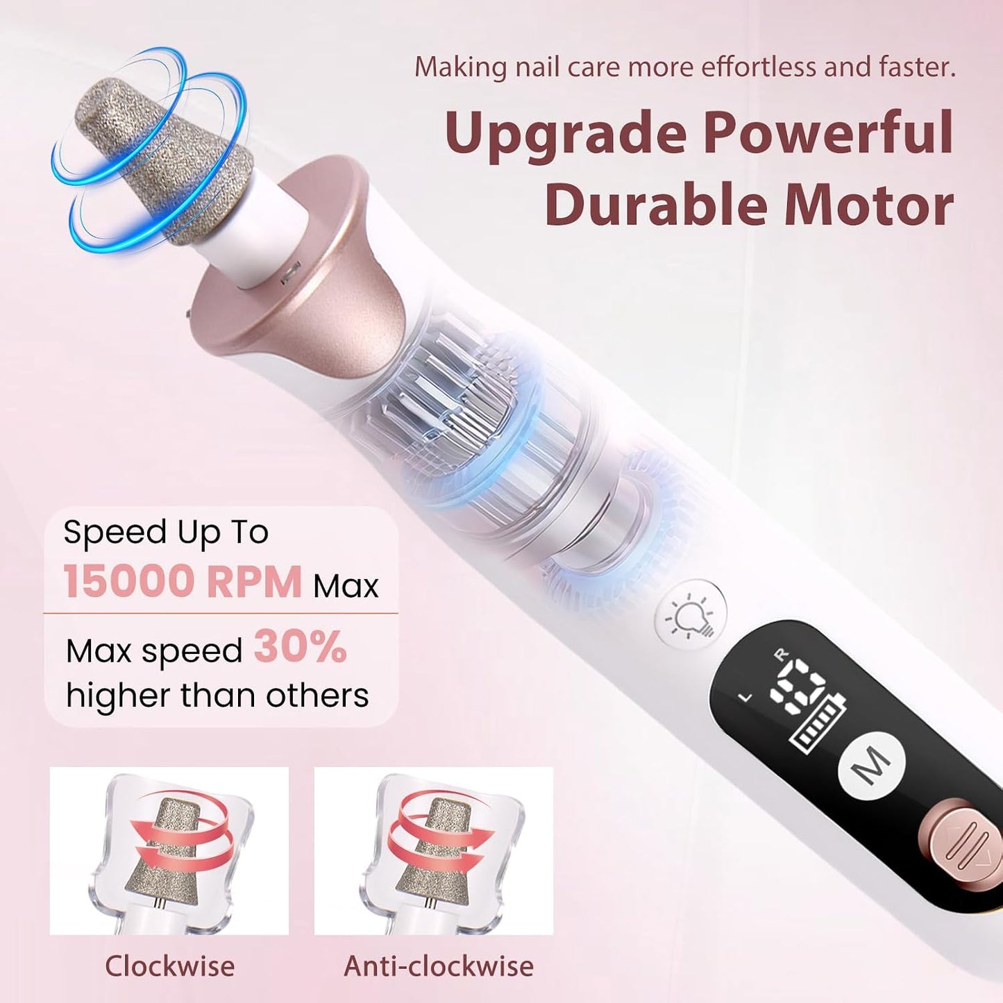 ZABOUL Electric Nail Drill, Professional Nail Filer Buffer Rechargeable Manicure Pedicure Kits for Acrylic Nails Gel Polishing Removing Manicure Salon Home