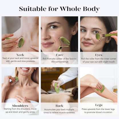 BAIMEI IcyMe Gua Sha & Jade Roller Set, Cooling Face Roller & Guasha Tool for Face Depuffing, Facial Sculpting & Jawline Definition, Smooth Rolling Skincare Tools Gifts for Women & Men – Green