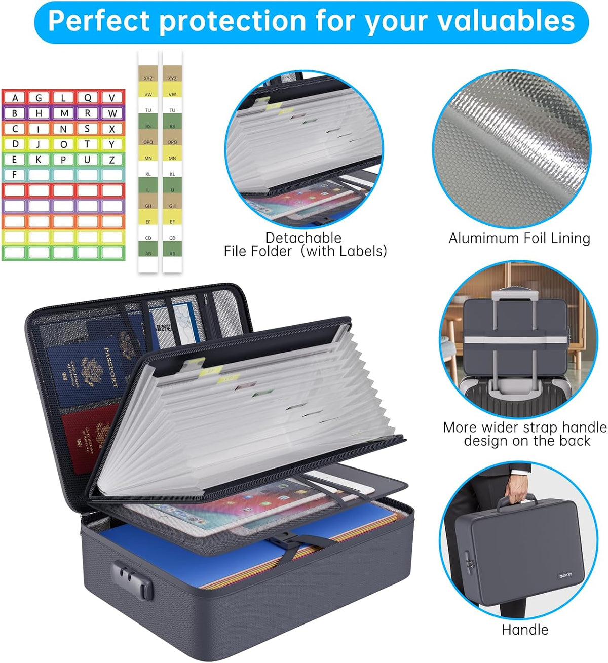 ENGPOW Fireproof File Organizer Bag with 13 Pockets Accordion File Folder