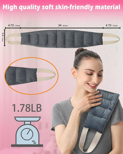 Long Heating Pad for Neck and Shoulders and Back Weighted Microwavable Moist Heated Neck Wrap Hot Pack Microwave Heatable Bag Warm Compress Reusable with Handles 33.5"*5.9" Unscented Grey
