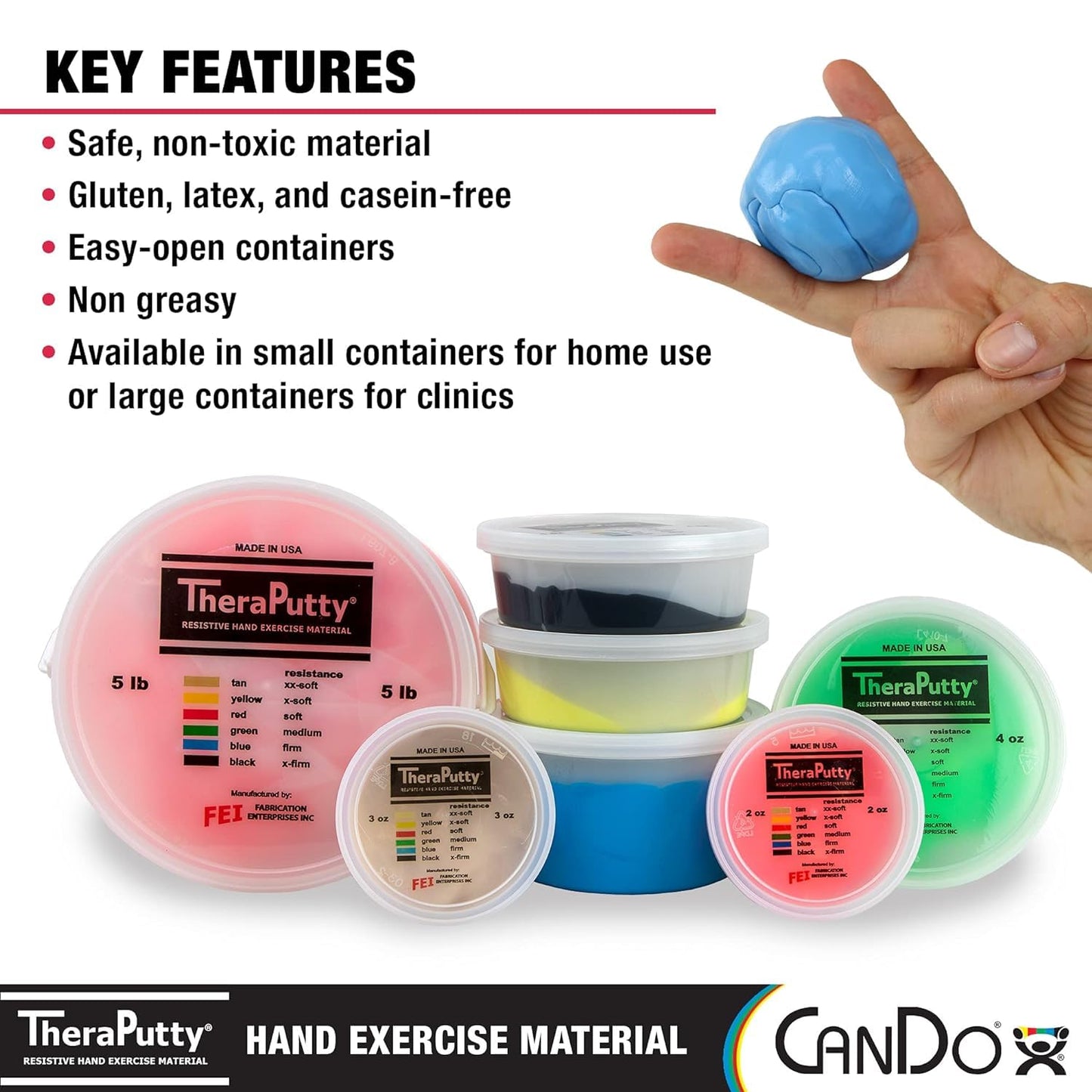 CanDo Theraputty Plus Hand Exercise Putty for Rehabilitation, Exercises, Hand Thearpy, Occupational Therapy, Hand Strengthening, Improve Motor Skills, Stress Relief 5-Pound Blue Firm