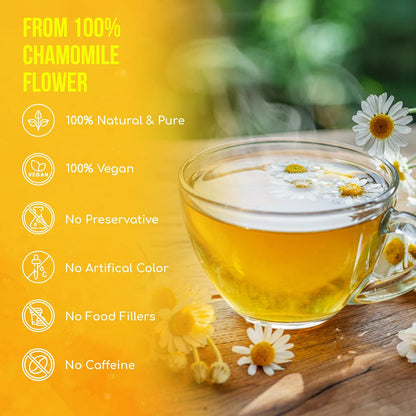 FreshDrinkUS, 135 Chamomile Tea Bags, 100% Natural and Pure Chamomile Flowers, Eco-Conscious Tea Bags. Chamomile Flower Herbal Tea. No Sugar, No Caffeine, No Gluten, Vegan.