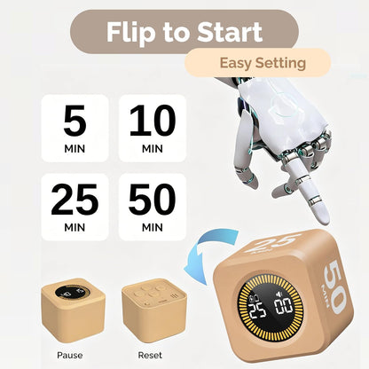 KADAMS Pomodoro Timer Visual - Productivity Pomodoro Cube, 5/10/25/50 Min Countdown & Countup, Silent – Ideal for Work Study Cook Workout Kitchen School Classroom Office ADHD Gift Kids (1, Black)