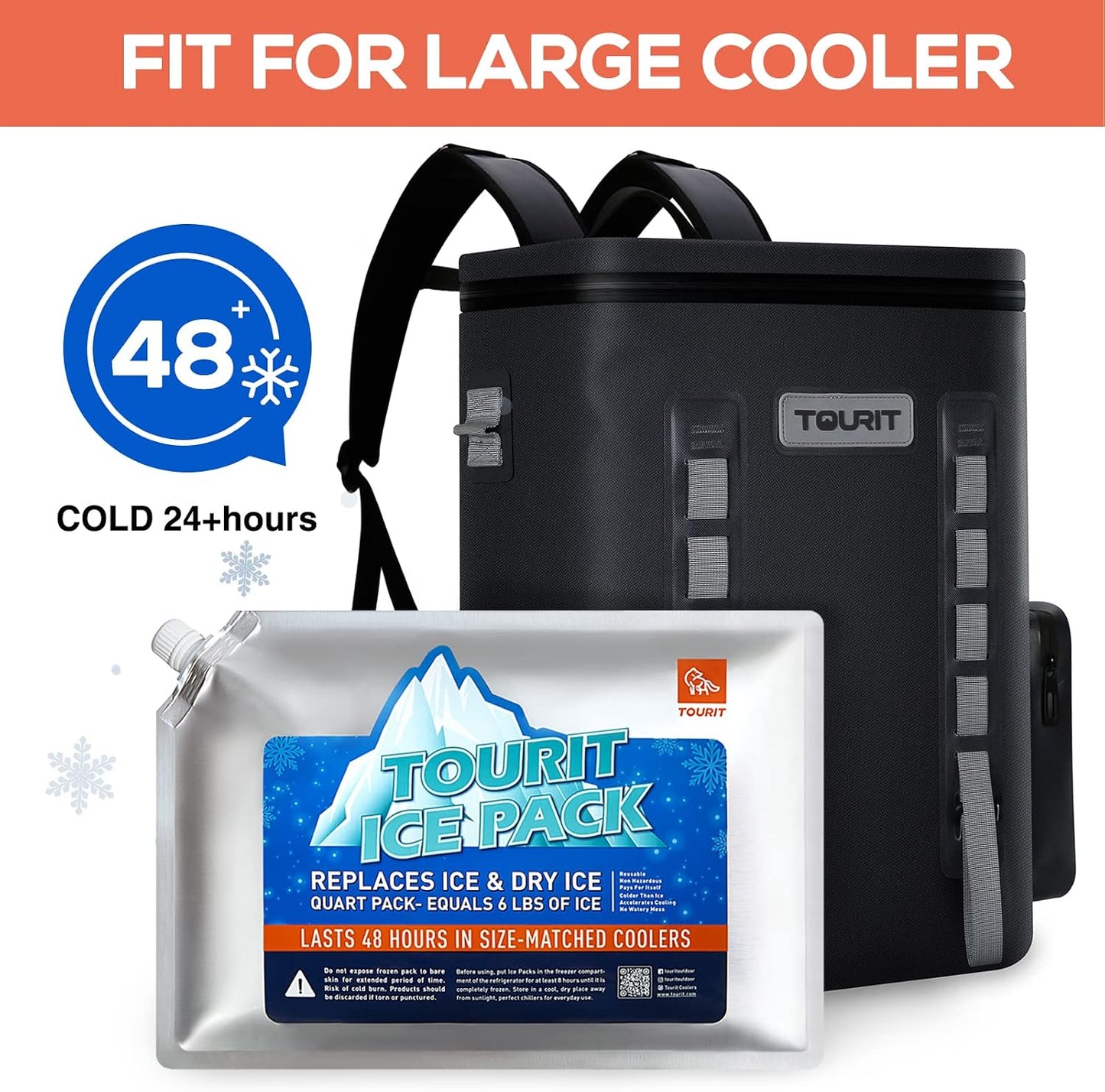 TOURIT Reusable Ice Pack for Coolers Long Lasting Cooler Ice Packs for Cooler Bag Lunch Bags/Boxes, Cooler Backpacks, Freezer Packs for Coolers