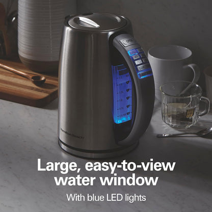Hamilton Beach 1.7 Liter Temperature Control Electric Kettle, Water Boiler & Heater, Fast Boiling 1500 Watts, BPA Free, Cordless, Auto-Shutoff and Boil-Dry Protection, Stainless Steel (41020R)