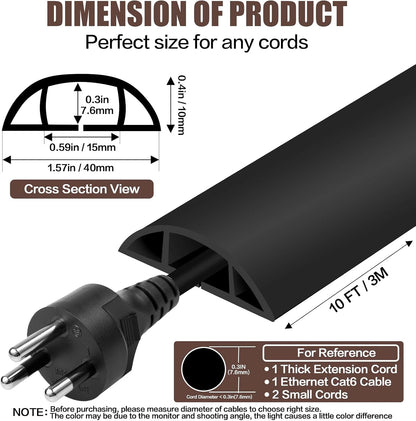 Floor Cord Cover Self Adhesive Cord Hider,10FT Cable Management, Extension Strip Protector for Wires, Prevent Cable Trips for Offices, Gyms, Exhibitions Cavity 0.39"(W) x 0.27"(H) BrownWood