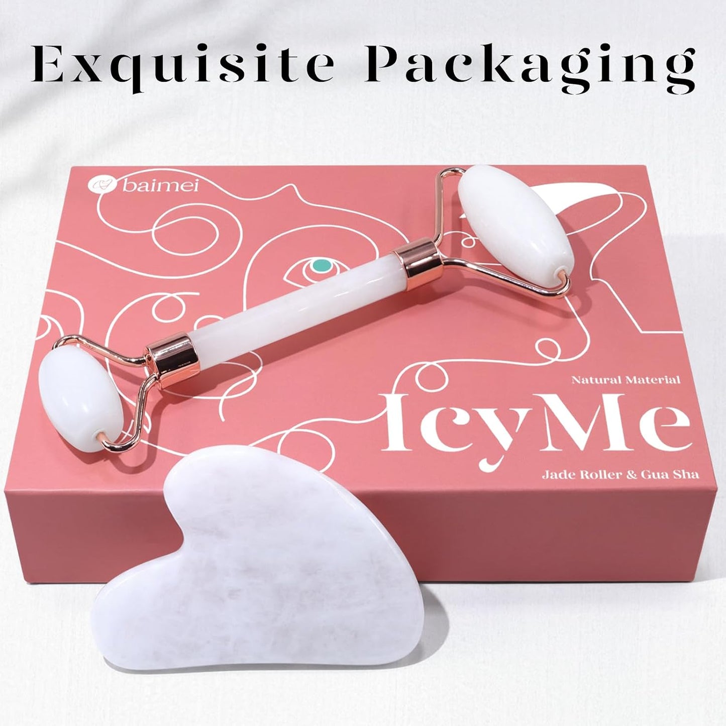BAIMEI IcyMe Gua Sha & Jade Roller Set, Cooling Face Roller & Guasha Tool for Face Depuffing, Facial Sculpting & Jawline Definition, Smooth Rolling Skincare Tools Gifts for Women & Men – Green