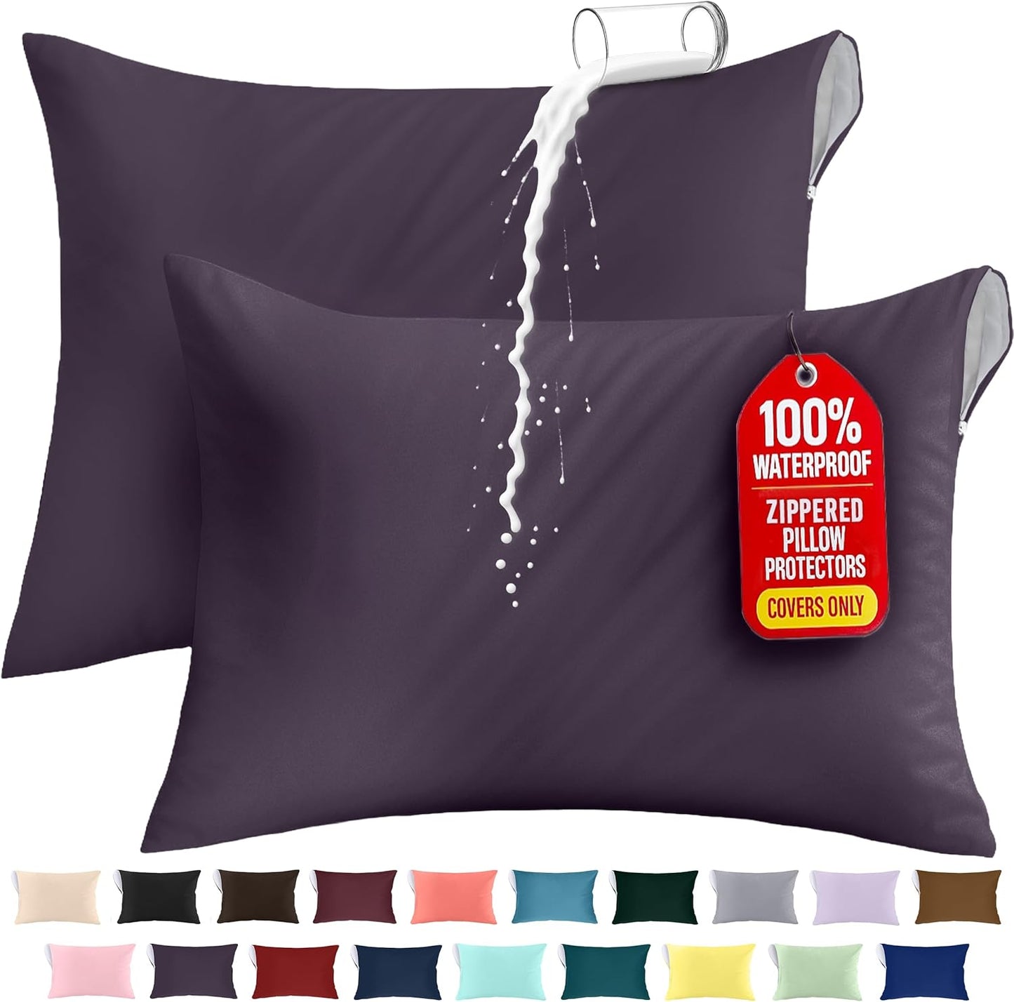 Utopia Bedding Premium 100% Waterproof Pillow Protectors with Zipper Standard Size (Set of 4), Bed Bug and Dust Mite Proof Zippered Pillow Covers, Pillow Encasement Cases, Gray