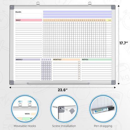 Habit Tracker Dry Erase Whiteboard with Silver Aluminium Frame for Wall 12" x 16"Hanging Removable Daily Weekly and Monthly Goal and Habit Tracker Motivational Goal & Planner Journal