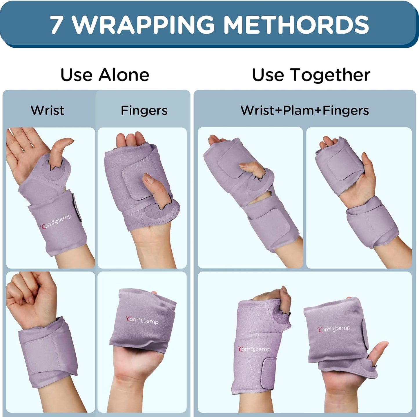 Comfytemp Wrist Ice Pack Wrap Carpal Tunnel Relief Wrist Brace, 2 Packs, FSA Eligible HSA, Gel Ice Packs for Injuries Reusable Wrap for Hand Pain, Hot Cold Compress Hand Brace, Men Women Recovery Item