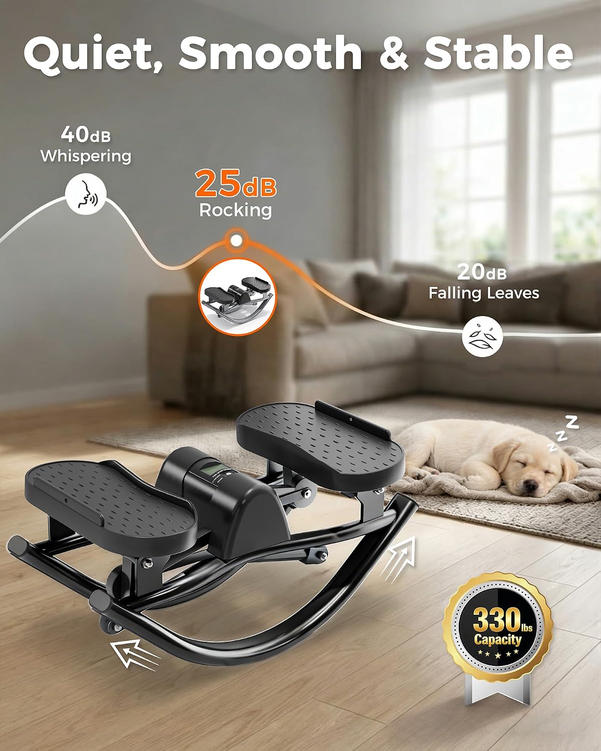 FineWay Upgraded Rock Stepper 2.0 for Exercise at Home, Rocking Stepper Side to Side, Low-Impact Knee-Friendly Exercise Machine with Resistance Bands, LCD Monitor & 330 LBS Capacity, Full Body Workout