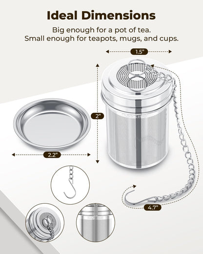 House Again 2 Pack Tea Infuser, Extra Fine Mesh Tea Infusers for Loose Tea, 18/8 Stainless Steel Tea Strainer with Extended Chain Hook, Tea Steeper for Brew Tea, Spices & Seasonings