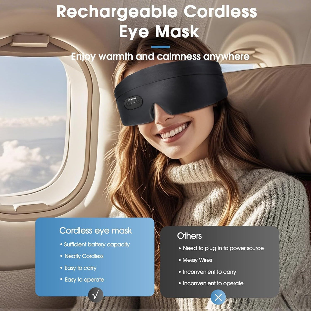 Heated Eye Masks for Dry Eyes, Cordless Silk Mask, 3 Heat Levels Electric Heating Pad for Eye Strain Relief & Fatigue,Ideal Eye Mask for Men Women,Sleep,Travel（Black）