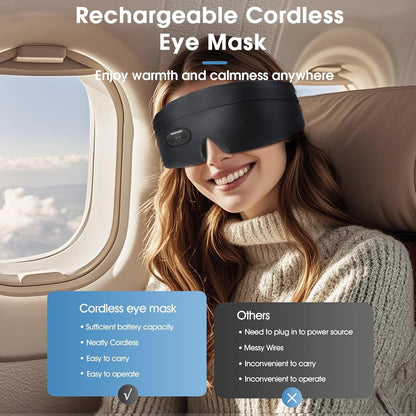Heated Eye Masks for Dry Eyes, Cordless Silk Mask, 3 Heat Levels Electric Heating Pad for Eye Strain Relief & Fatigue,Ideal Eye Mask for Men Women,Sleep,Travel（Black）