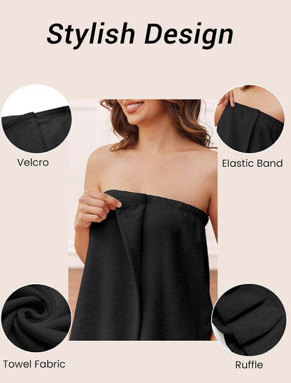 Ekouaer Towel Wrap for Women With Velcro Ruffle Wrap Robes