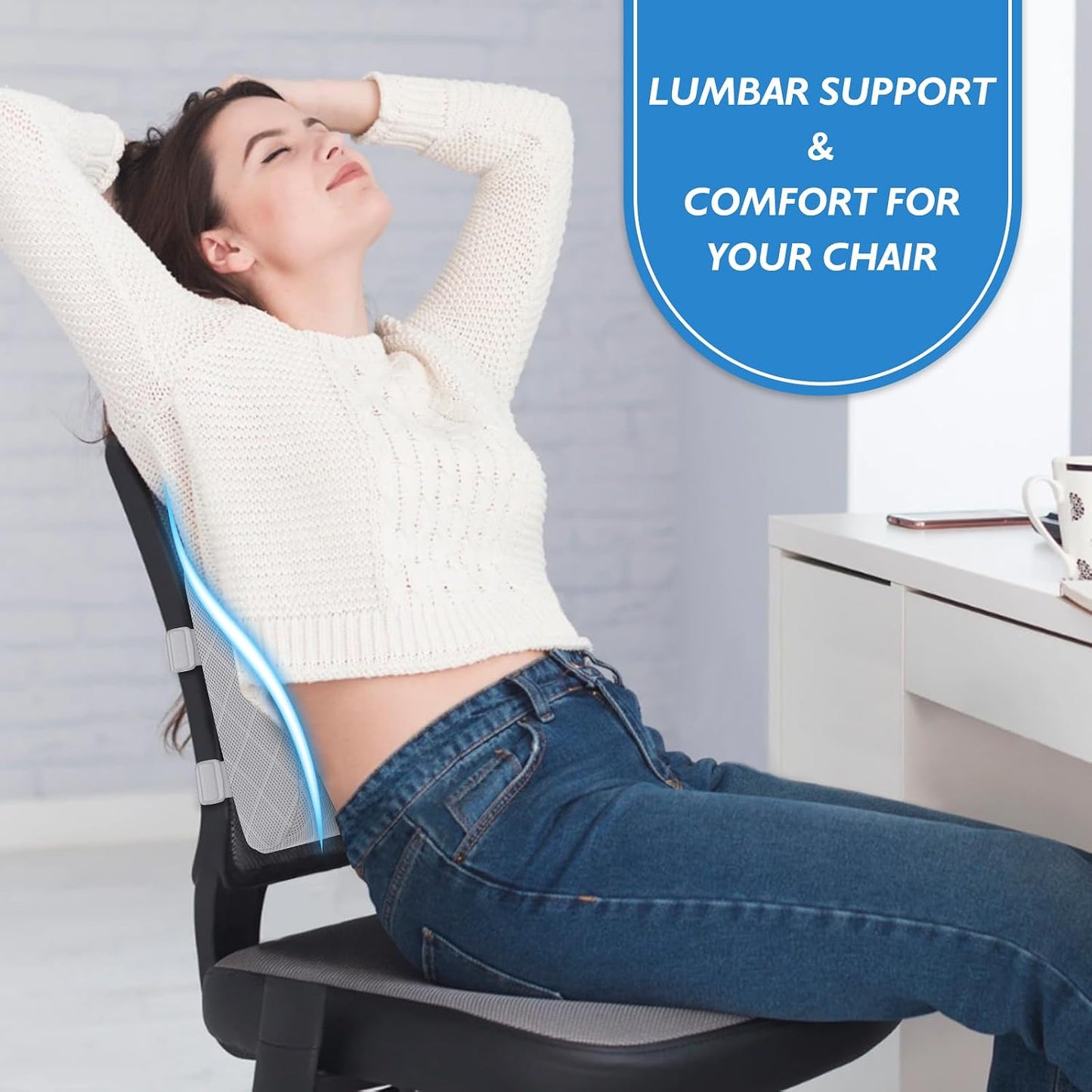 Lumbar Support Pillow for Office Chair Back Support Lumbar Pillow for Car, Gaming, Office Chair - Improve Sitting Posture & Back Pain Relief, Memory Foam, Adjustable Straps, Grey