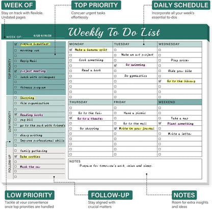 Weekly To Do List Notepad with 52 Undated Sheets（8.5"×11"）- Weekly Desk Planner Pad with Spiral Binding for Women & Man, Office, School and Home Personal Organizer