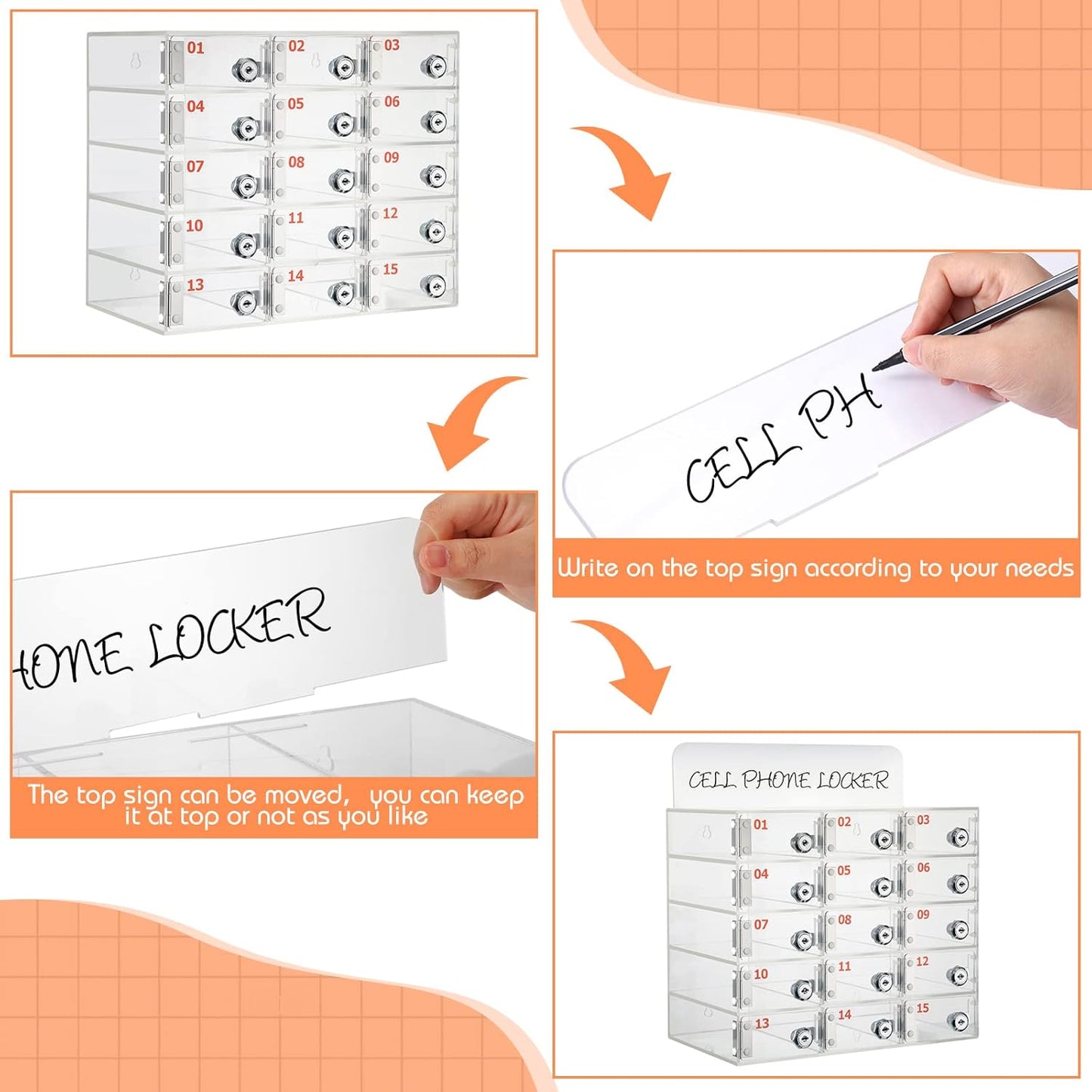 Threan 12 Slot Cell Phone Storage Box, Acrylic Clear Cell Phone Storage Cabinet Wall Mounted with Door, Locks and Keys for Office School Factory