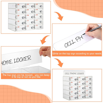 Threan 12 Slot Cell Phone Storage Box, Acrylic Clear Cell Phone Storage Cabinet Wall Mounted with Door, Locks and Keys for Office School Factory