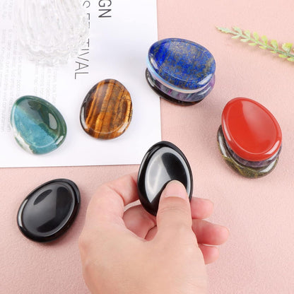 Artistone Moss Agate Crystal Chakra Thumb Worry Stone Teardrop Reiki Healing Stone Pocket Palm Stones for Anxiety Stress Relief Meditation Therapy Geometry Home Decor
