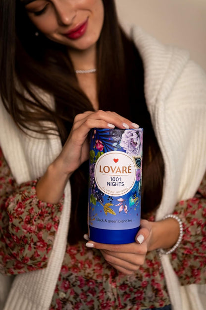 LOVARE 1001 Nights Tea Blend - 80 g (2.82 oz) Loose Leaf with 15 Paper Filters - Premium Black & Green Tea with Fruit & Flower Petals - Made in Ukraine (1001 Nights tea)