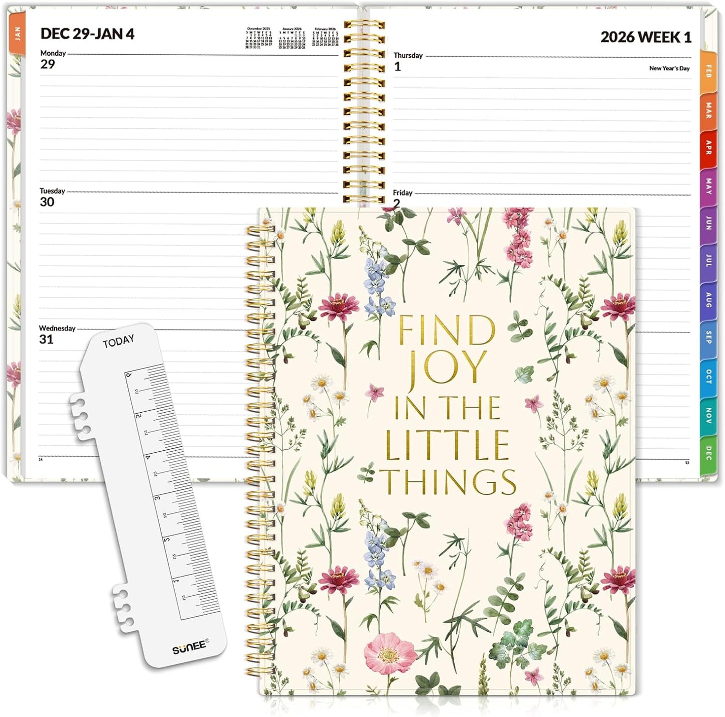 SUNEE Academic Planner 2026-2027 – Weekly & Monthly Planner, July 2026 to June 2027, 6.4"x8.3", Thick Paper, Tabs, Pockets, Bookmark, Spiral-Bound, Student Teacher Organizer, Black