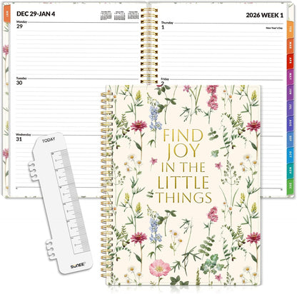SUNEE Academic Planner 2026-2027 – Weekly & Monthly Planner, July 2026 to June 2027, 6.4"x8.3", Thick Paper, Tabs, Pockets, Bookmark, Spiral-Bound, Student Teacher Organizer, Black