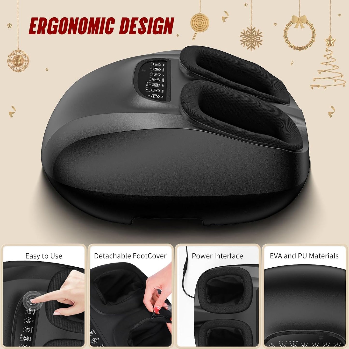 Shiatsu Foot Massager Machine with Heat, Deep Kneading Foot Massager with Vibration & Compression for Muscle Relaxation, Home Office Use for Men Women (Black)