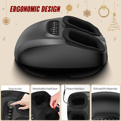 Shiatsu Foot Massager Machine with Heat, Deep Kneading Foot Massager with Vibration & Compression for Muscle Relaxation, Home Office Use for Men Women (Black)