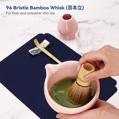 Joiish Matcha Whisk Set, Matcha Kit 10-Pcs, Bamboo Whisk and Ceramic Bowl with Spout & Measuring Spoon & Cup, Japanese Ceremony Matcha Tea Powder Making Tools, Light Green