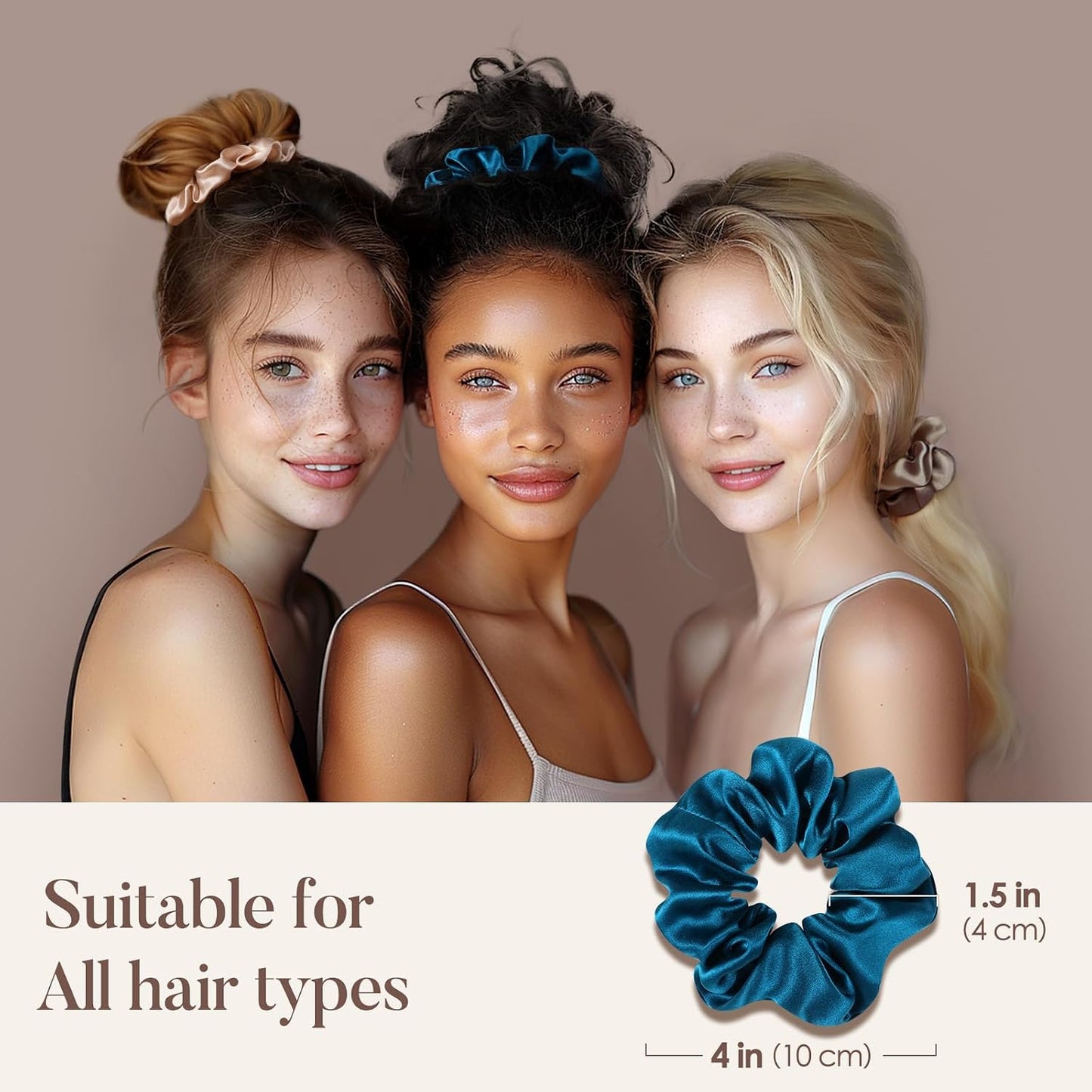 LULUSILK Silk Scrunchies for Hair Sleep, 100% Real Mulberry Silk, No Damage Hair Ties for Women and Girls, Classic Black, Pack of 3