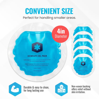 ICEWRAPS Reusable Round Ice Packs for Injuries, Hot & Cold Gel Therapy Packs, Soft & Flexible Compress for Pain Relief and Recovery, Pack of 5, Blue, FSA-HSA Eligible