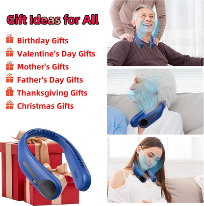 Portable Neck Fan, Personal Wearable Bladeless Fan, 6000mAh USB Rechargeable, 360° Airflow, LED Display, 4-Speeds, Hands Free Fan for Outdoor Indoor, Birthday Gifts for Men Women Dad Mom (Black)