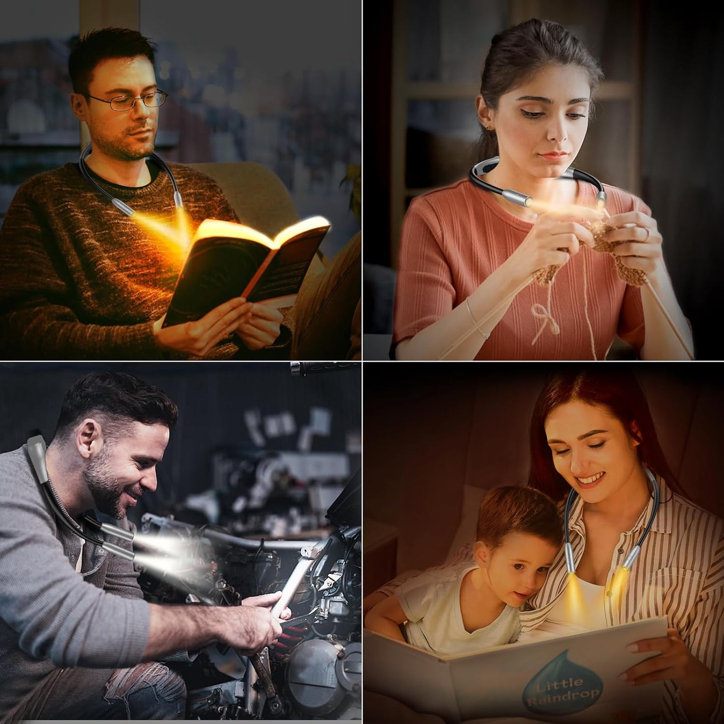 Gritin Book Light, Eye Caring 3 Colors & Dimmable Brightness Reading Light | Bendable Arms, 80+Hrs Runtime, Neck Round Design, Comfortable & Lightweight Neck Light for Reading in Bed, Crafting, Knitting
