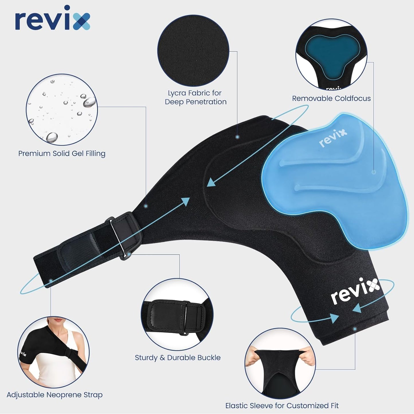 REVIX Shoulder Ice Pack Wrap for Rotator Cuff Cold Therapy, Premium Solid Gel Ice Pack for Shoulder with Soft Lycra, Reusable Shoulder Brace Ice Sleeve for Men Women Post-Workout Recovery & Discomfort