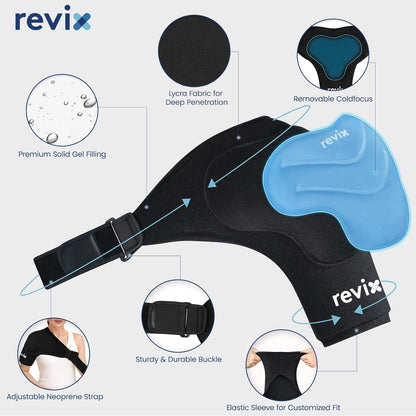 REVIX Shoulder Ice Pack Wrap for Rotator Cuff Cold Therapy, Premium Solid Gel Ice Pack for Shoulder with Soft Lycra, Reusable Shoulder Brace Ice Sleeve for Men Women Post-Workout Recovery & Discomfort