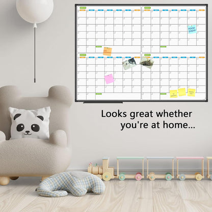 JILoffice Magnetic Dry Erase Calendar Whiteboard, 4 Month White Board Planner 36 X 24 Inch, Black Aluminum Frame Wall Mounted Board for Office Home and School
