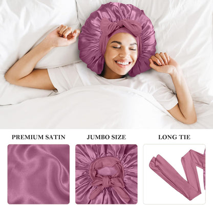 3Pcs Bonnets for Sleeping, Extra Satin Silk Bonnet for Sleeping Women with Tie Band for Curly Hair Jumbo Bonnet Braids