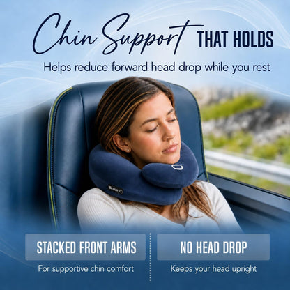 BCOZZY Travel Neck Pillow for Airplane– Patented Double Support for Head, Neck, and Chin. Best for Long Flights, Plane Sleeping, and Car Rides. Adjustable Size. Fully Washable. Carry Bag. Large, Black
