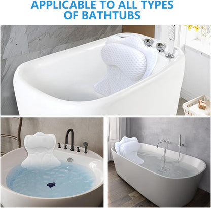 REEZEIVI Bath Pillows for Tub,Bath Pillow with 6 Non-Slip Suction Cups,Soft 4D Mesh Fabric,Bathtub Pillows for Tub Neck and Back Support,Extra Thick Luxury Bathtub Pillows,Grey