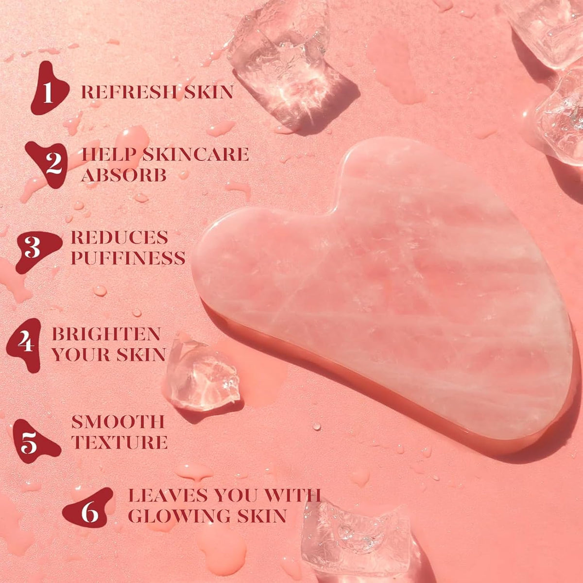 BAIMEI IcyMe Rose Quartz Roller & Gua Sha Facial Tool Set for Depuffing