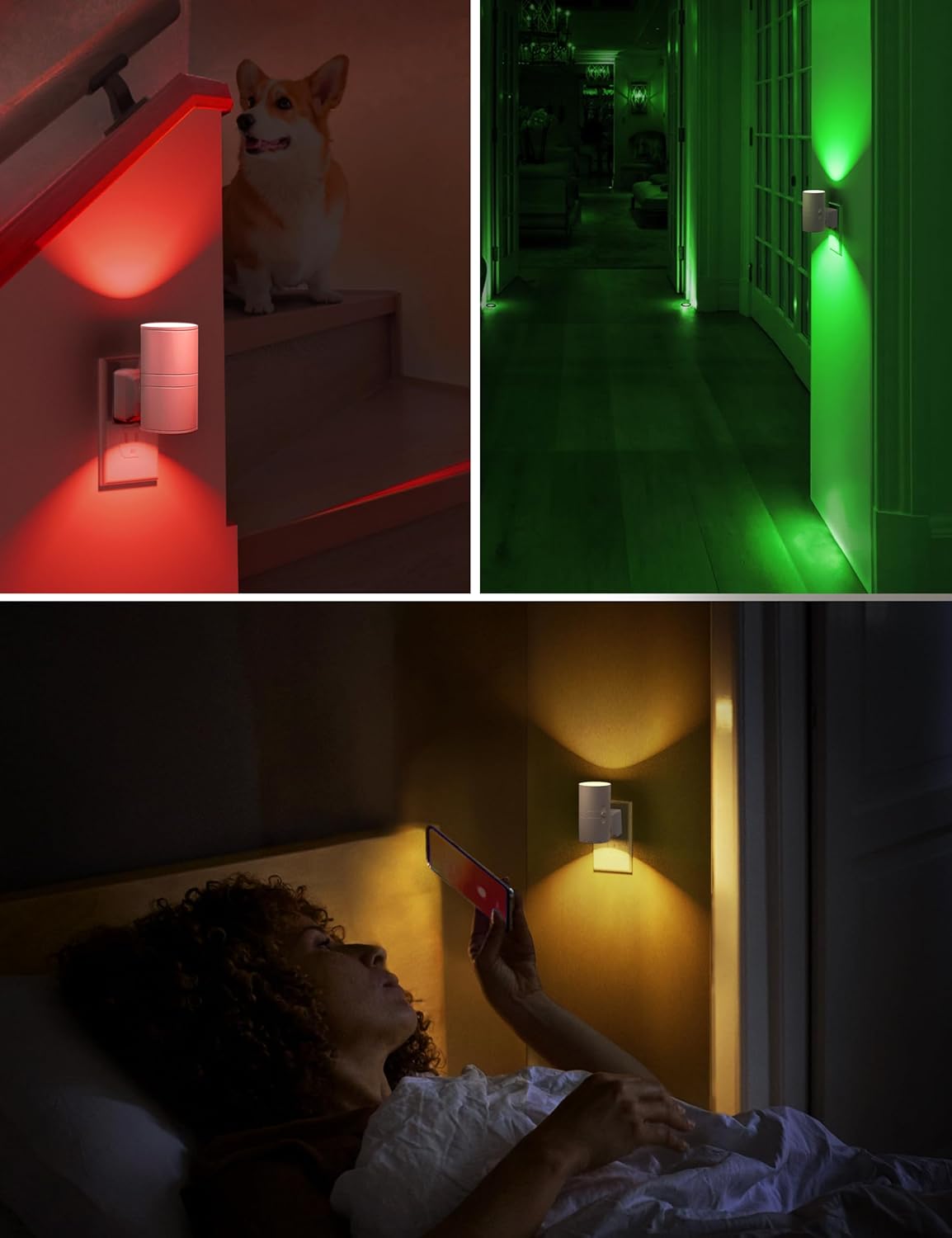 L LOHAS LED Night Light, Amber Nightlight, Dimmable Night Light 100LM, Light Sensor, Yellow Nightlight, Sleep Light for Kids, Soft & Warm Light for Bedroom, Hallway, Bathroom, 2 Pack