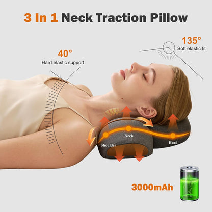 3-in-1 Rechargeable Neck Massager Pillow with Heating Traction | Deep Tissue Pain Relief, Shoulder & Neck Hump Corrector for Men Women, Gifts for Family and Friends