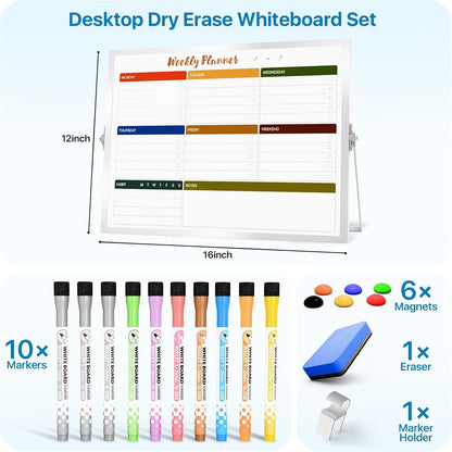 Marsrock Weekly Calendar Whiteboard with Stand, Dry Erase Magnetic 16"x12"