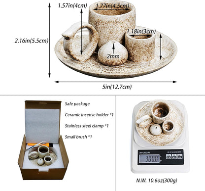 4 in 1 Ceramic Incense Burner Holder with Handle for Burning Sage, Palo Santo Stick, Joss Sticks, Candle in Your New House, Office, Yoga, Meditation Room (Speckled Blue)