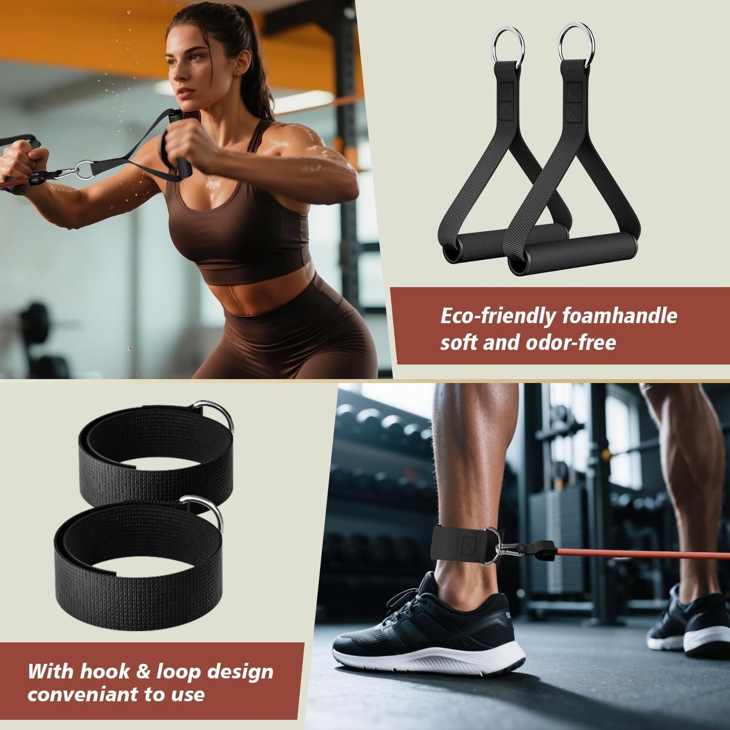 WHATAFIT Resistance Bands, Exercise Bands, Workout Bands with Handles, Door Anchor and Ankle Straps, 5 Resistance Levels Fitness Bands for Strength Training, Physical Therapy, and Home Gym Equipment