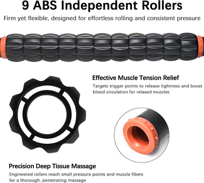 Muscle Roller Massage Roller Stick- Deep Tissue Fascia Blaster for Myofascial Pain Relief, Lymphatic Drainage & Body Sculpting, Handheld Physical Therapy & Recovery Tool (Pink black-18 inch)