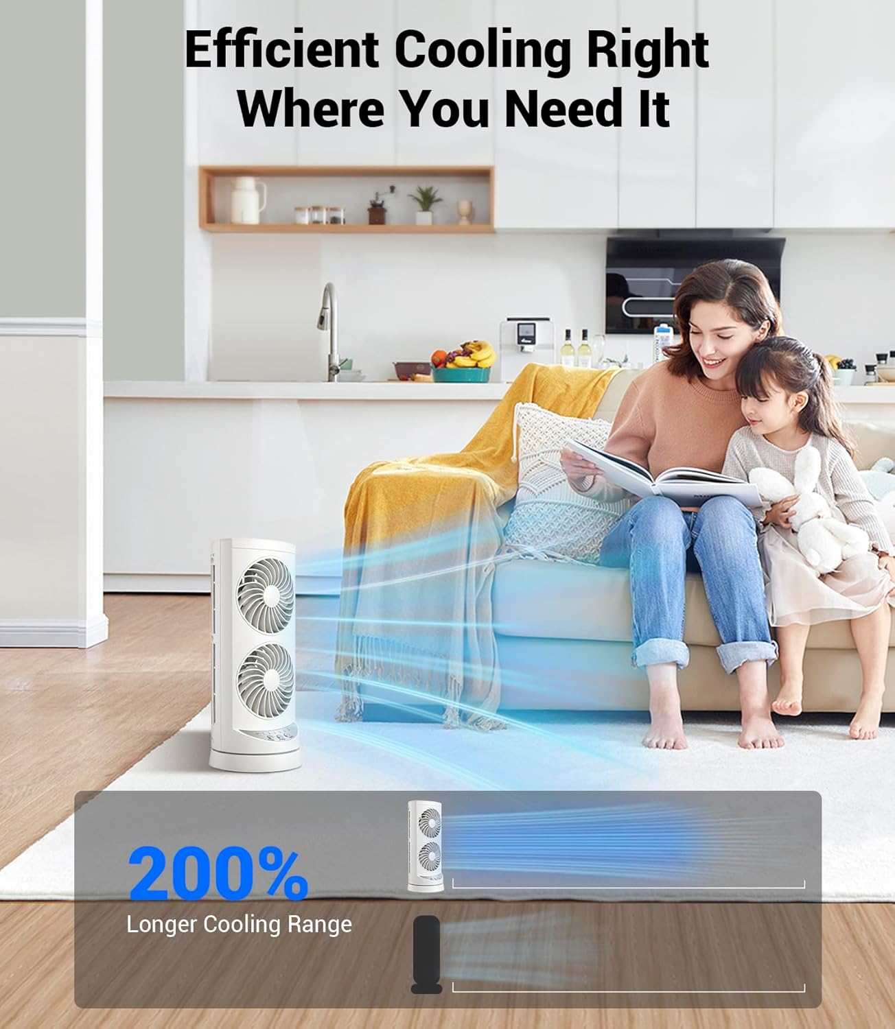 Personal Tower Cooling Fans that Blow Cold Air, Standing Small Desk Fan with 3 Speeds & Timer, 60° & 110° Oscillating Table Fan, Quiet and Safe Electric Floor Fan for Bedroom, Bedside, Home, Office