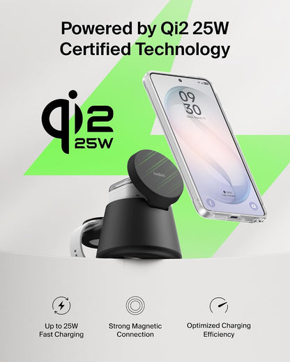 Belkin Qi2.2 25W Magnetic Wireless Charging Station, 3 in 1 Samsung Charger